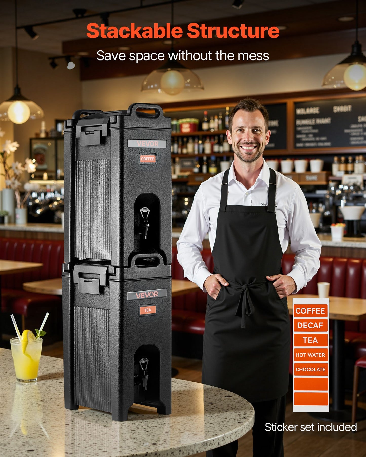 Isolerad dryckesdispenser, 19 liter/5 gallon för varma och kalla drycker med kran och handtag, livsmedelsklassad termisk dryckesdispenserkylare för te, kaffe, vatten på kaféer och restauranger, 2-pack, svart