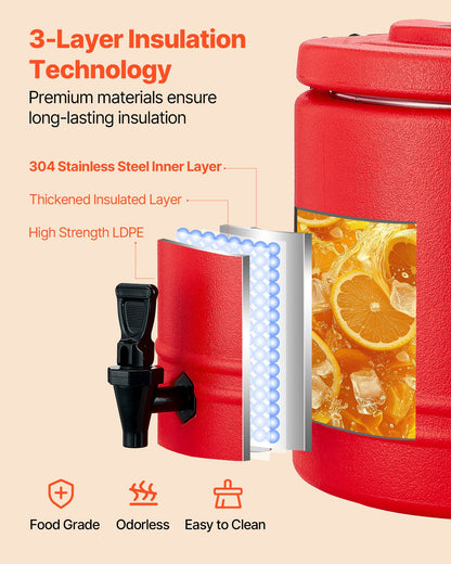 Insulated Beverage Dispenser, 2.2 Gal/8L Thermal Hot and Cold Drink Server Dispenser with Spigot, Food-Grade Cooler Jug with 304 Stainless Steel Interior, for Tea Coffee Restaurant Outdoor