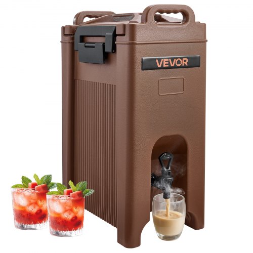 Insulated Beverage Dispenser, 5 Gal/19L Hot and Cold Beverage Server with Spigot & Handle, Food-Grade Thermal Drink Dispenser Cooler for Tea Coffee Water in Cafes & Restaurants, Brown