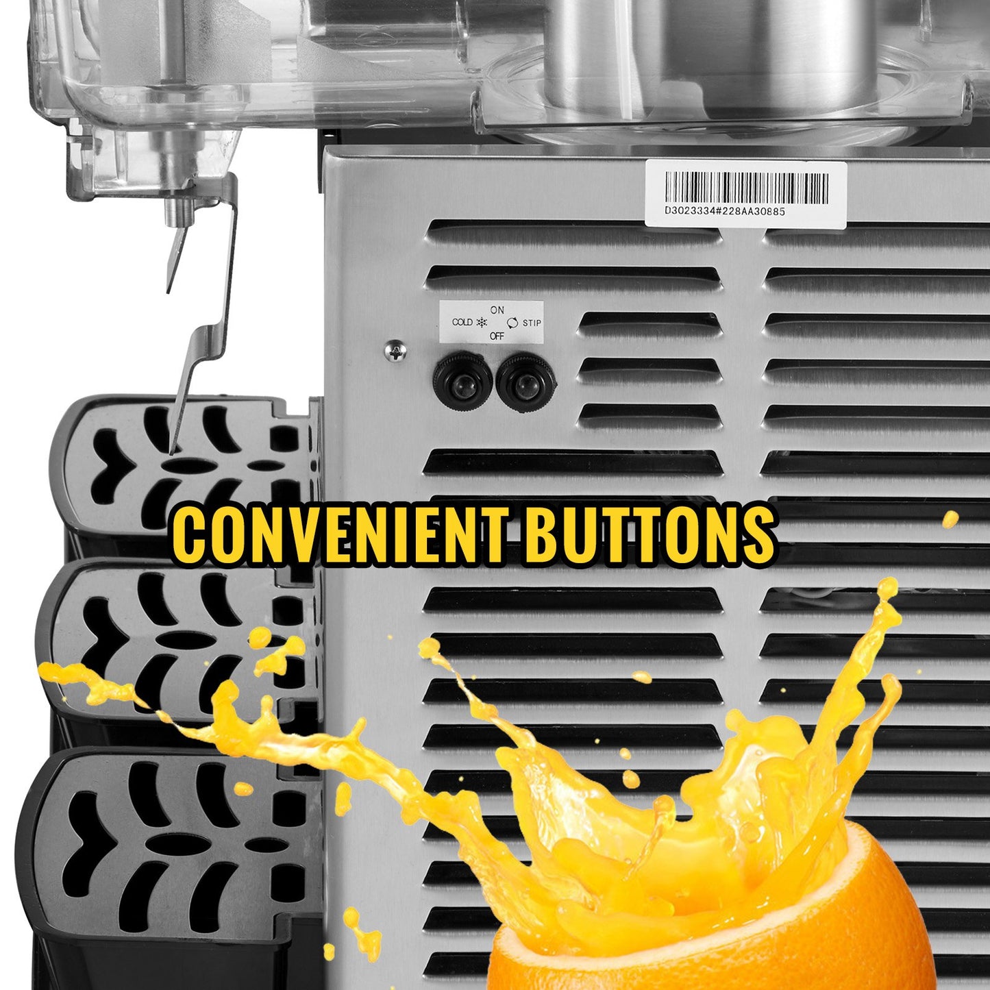 Kommersiell kalldrycksdispenser i rostfritt stål, fruktjuicedrycksdispensrar, 3 tankar, 36,3 l iste-drycksdispenser utrustad med termostat