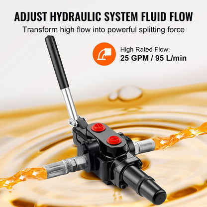 Hydraulisk vedklyvventil 1 spole, 25 GPM hydraulisk riktningsventil, 3626 PSI hydraulisk lastventil, hydraulisk joystickventil för små traktorer, lastare, vedklyv