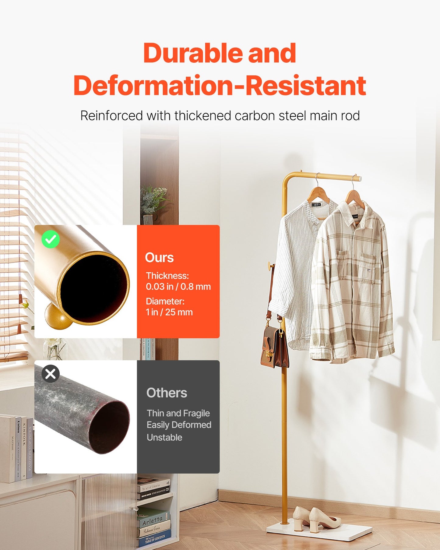 Klädhängare, fristående klädhängarställ med kvartsstensbas och 3 runda krokar, fristående hallklädhängare för entré, sovrum, vardagsrum, snygg klädhängare för rockar, hatt, väska