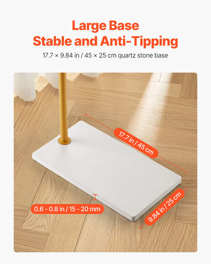 Klädhängare, fristående klädhängarställ med kvartsstensbas och 3 runda krokar, fristående hallklädhängare för entré, sovrum, vardagsrum, snygg klädhängare för rockar, hatt, väska