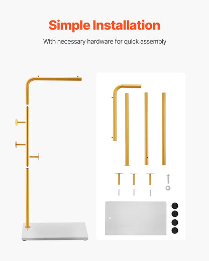 Coat Rack, Freestanding Coats Rack Stand with Quartz Stone Base & 3 Round Hooks, Free Standing Hall Coat Tree for Entryway, Bedroom, Living Room, Stylish Clothes Hanger Stand for Coats, Hat, Bag