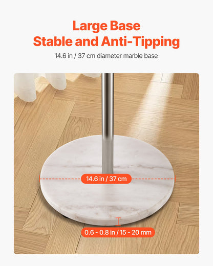 Coat Rack, Freestanding Coats Rack Stand with Stable Marble Base & 8 Hooks, Free Standing Hall Coat Tree for Entryway, Bedroom, Office, Living Room, Modern Clothes Hanger for Coats, Hats, Bags