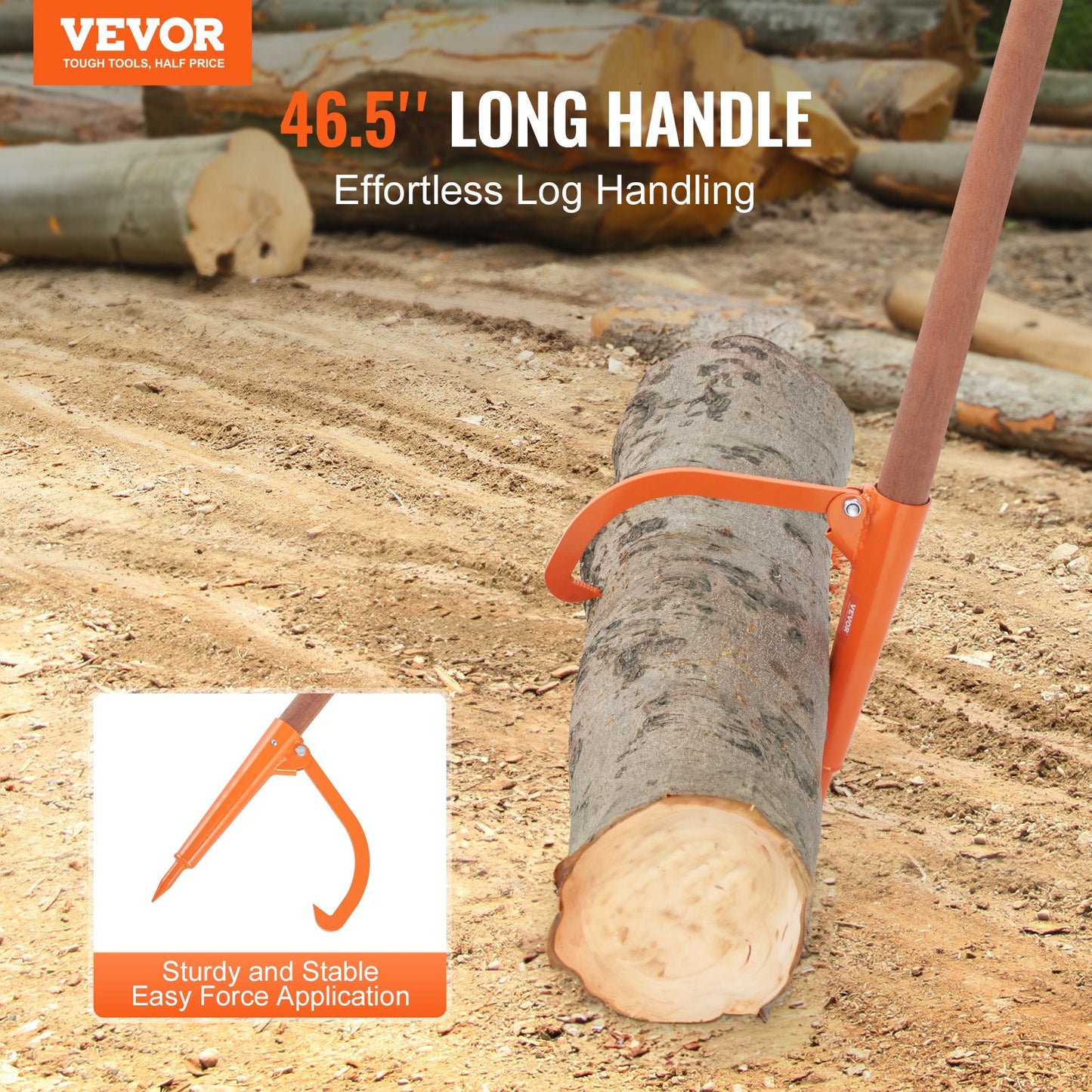 Log Peavey, 46.5 in, Wooden Handle Log Lifter, Heavy Duty Log Roller with Max 18 in Opening, Rust-Resistant Log Jack Cant Hook, Felling Log Roller Tool for Rolling, Raising, Turning Logs