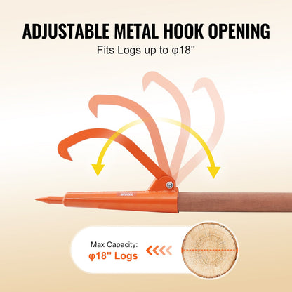 Log Peavey, 46.5 in, Wooden Handle Log Lifter, Heavy Duty Log Roller with Max 18 in Opening, Rust-Resistant Log Jack Cant Hook, Felling Log Roller Tool for Rolling, Raising, Turning Logs