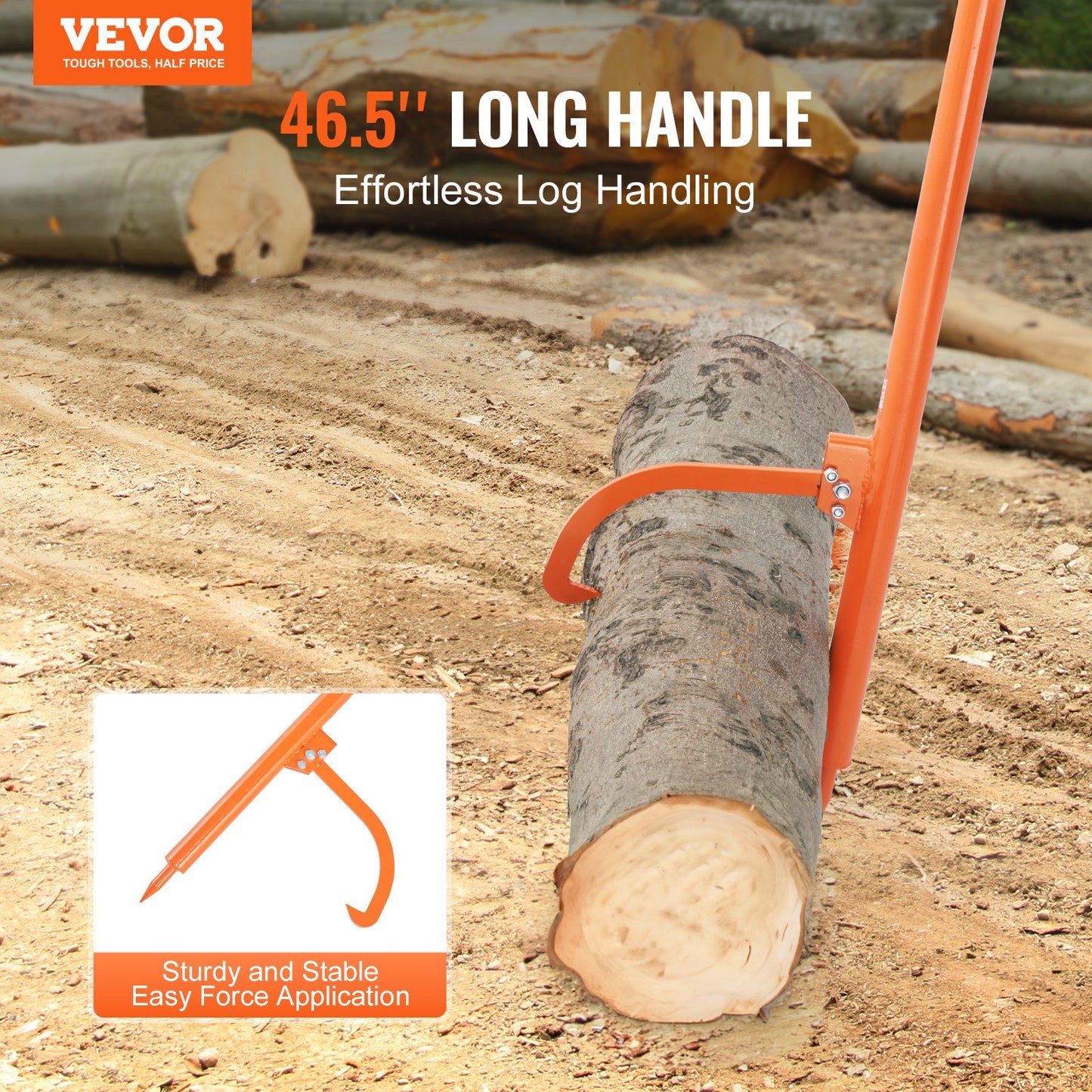 Log Peavey, 122 cm, stocklyftare med metallhandtag, kraftig stockrulle med max 48 cm öppning, rostbeständig stockdomkraft, fällningsverktyg för stockrulle för rullning, lyftning och vändning av stockar