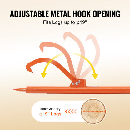 Log Peavey, 122 cm, stocklyftare med metallhandtag, kraftig stockrulle med max 48 cm öppning, rostbeständig stockdomkraft, fällningsverktyg för stockrulle för rullning, lyftning och vändning av stockar