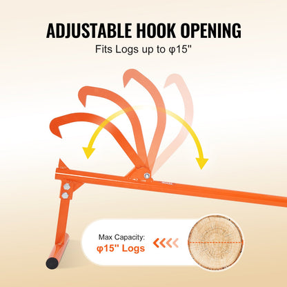 Timberjack, 48 tum, kraftig stocklyftare med metallhandtag, stockrulle med justerbar lutande krok, skogsverktyg, stockdomkraft för stockar upp till 15 tum i diameter, timmerdomkraft för rullning, kapning och lyft av stockar