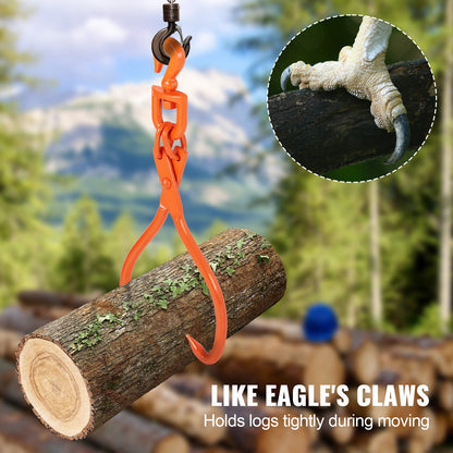 Log Skidding Tongs, 18 inch 2 Claw Log Lifting Tongs, Heavy Duty Rotating Steel Lumber Skidding Tongs, 772 lbs/350 kg Loading Capacity, Log Lifting, Handling, Dragging & Carrying Tool