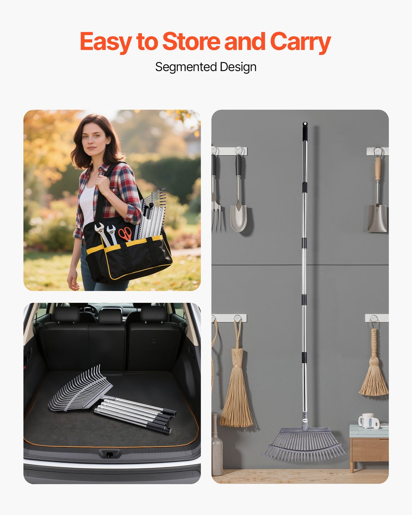 Lövkratta, 25 metallpinnar, justerbar trädgårdskratta för gräsmattor med 46,5 cm brett huvud och 92,5-185 cm långt handtag, kraftigt rostfritt stålverktyg för små löv för trädgårdsskötsel, camping, gårdsplan, gräs