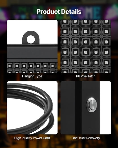 Programmerbar LED-skylt, P6 flexibel digital rullningspanel i fullfärg, gör-det-själv-anpassad textmönstrad GIF-displaytavla, Bluetooth-app-styrd meddelandeskylt för butiksreklam, 40x18 tum