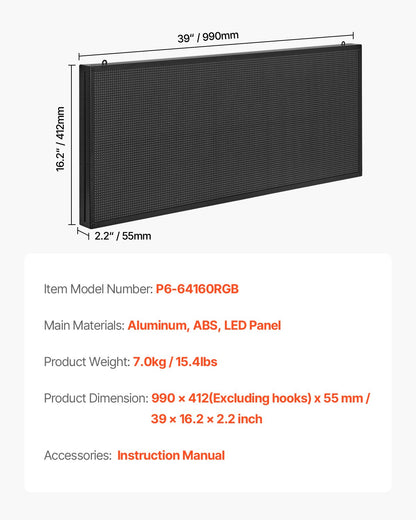 Programmerbar LED-skylt, P6 flexibel digital rullningspanel i fullfärg, gör-det-själv-anpassad textmönstrad GIF-displaytavla, Bluetooth-app-styrd meddelandeskylt för butiksreklam, 40x18 tum