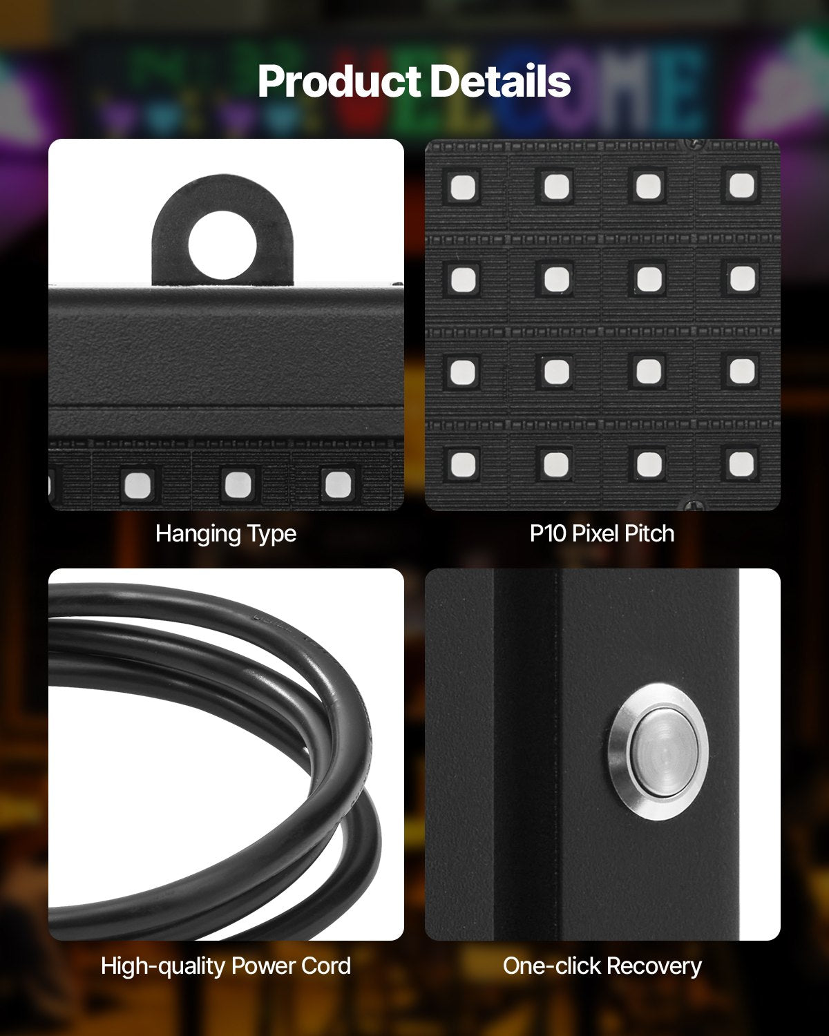 Programmerbar LED-skylt, P10 flexibel digital rullningspanel i fullfärg, gör-det-själv-anpassad textmönstrad GIF-displaytavla, Bluetooth-app-styrd meddelandeskylt för butiksreklam, 40x8 tum