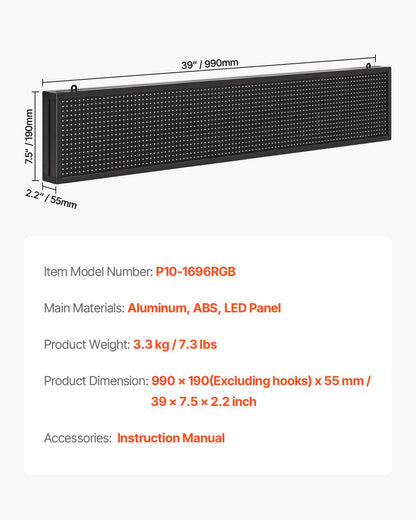 Programmerbar LED-skylt, P10 flexibel digital rullningspanel i fullfärg, gör-det-själv-anpassad textmönstrad GIF-displaytavla, Bluetooth-app-styrd meddelandeskylt för butiksreklam, 40x8 tum
