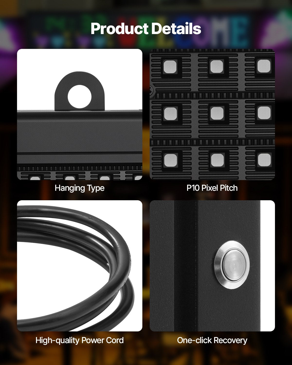 Programmerbar LED-skylt, P10 flexibel digital rullningspanel i fullfärg, gör-det-själv-anpassad textmönstrad GIF-displaytavla, Bluetooth-app-styrd meddelandeskylt för butiksreklam, 52x8 tum