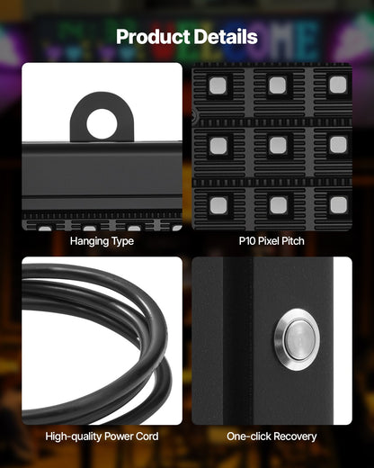 Programmerbar LED-skylt, P10 flexibel digital rullningspanel i fullfärg, gör-det-själv-anpassad textmönstrad GIF-displaytavla, Bluetooth-app-styrd meddelandeskylt för butiksreklam, 52x8 tum