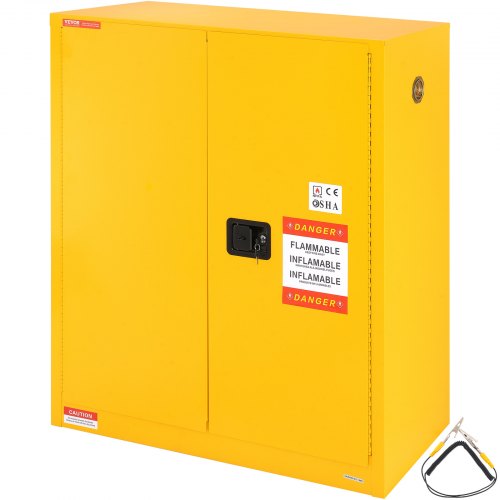 Flammable Safety Cabinet, 128.7 L, Cold-Rolled Steel Flammable Liquid Storage Cabinet, 1095 x 460 x 1273 mm Explosion Proof with 1 Adjustable Shelf 2 Manual Closing Doors for Industrial Use, Yellow