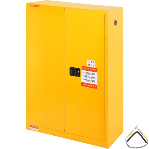 Flammable Safety Cabinet, 170.3 L, Cold-Rolled Steel Flammable Liquid Storage Cabinet, 109 x 46 x 165.6 cm Explosion Proof with 2 Adjustable Shelves 2 Manual Doors for Industrial Use, Yellow