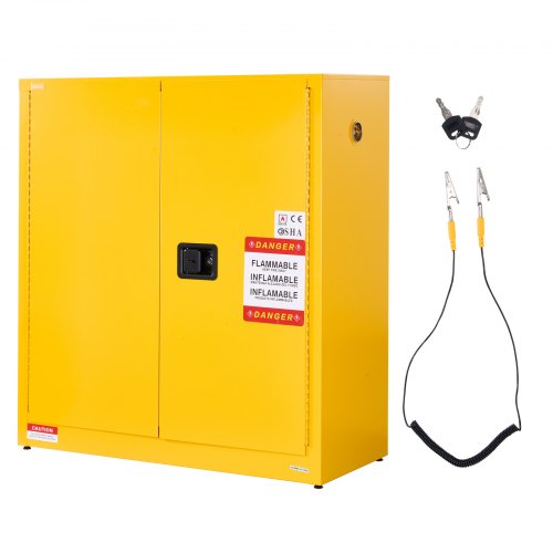 Flammable Cabinet, 109.2 x 46 x 118 cm, 29 Gallon Flammable Storage Cabinet with Adjustable Shelf, Cold-Rolled and Galvanized Steel Fire Cabinets, for Commercial Industrial and Home Use, Yellow