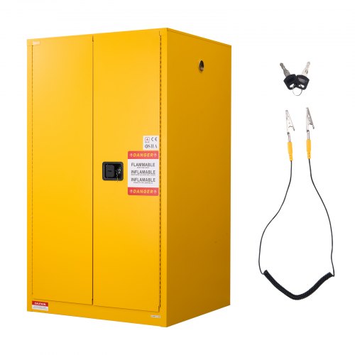 Flammable Cabinet, 96.4 x 86.4 x 165.1 cm, 65 Gallon Flammable Storage Cabinet with Adjustable Shelf, Cold-Rolled and Galvanized Steel Fire Cabinets, for Commercial Industrial Home Use, Yellow