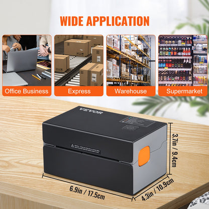 Termisk etikettskrivare, 300 DPI för 4x6-postpaket, Bluetooth och automatisk etikettigenkänning, stöd för Windows/MacOS/Linux/Chromebook/Android/IOS, kompatibel med Amazon, eBay, Etsy etc., svart
