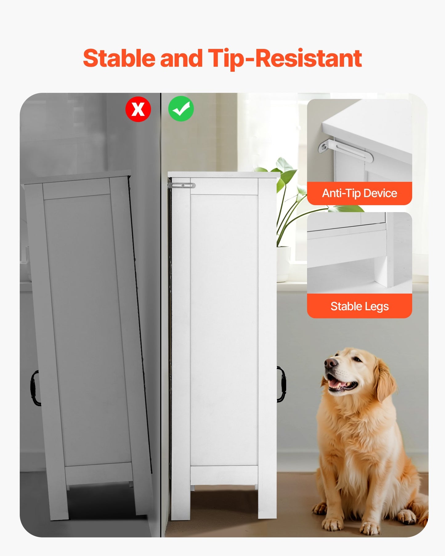 Badrumsskåp i trä, 4 våningar, förvaringsorganisatör i trä med 2 dörrar och justerbar hylla, moderna badrumsmöbler, heminredning, fristående skåp för kök/vardagsrum/entré, vit