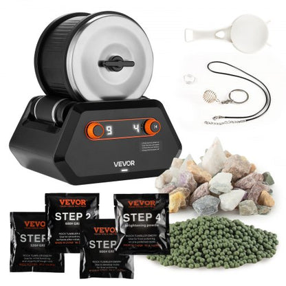 Rock Tumbler Kit, Rock Polishing Kit, 4 Speed Settings 9-Day Polishing Timer Stone Polishing Kit, Rock Polisher with Rough Gemstones and Polishing Grits, Rock Polisher for Adults Kids