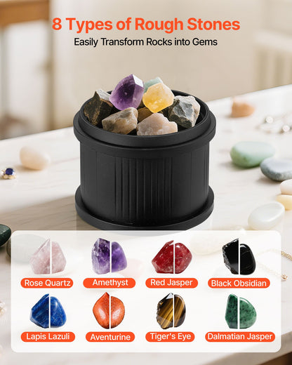 Rock Tumbler Kit, Rock Polishing Kit, 4 Speed Settings 9-Day Polishing Timer Stone Polishing Kit, Rock Polisher with Rough Gemstones and Polishing Grits, Rock Polisher for Adults Kids