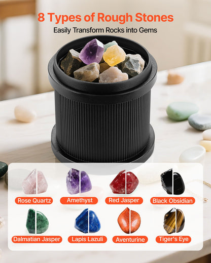 Rock Tumbler Kit, Rock Polishing Kit, 4 Speed Settings 9-Day Polishing Timer Stone Polishing Kit, Rock Polisher with Rough Gemstones and Polishing Grits, Rock Polisher for Adults Kids