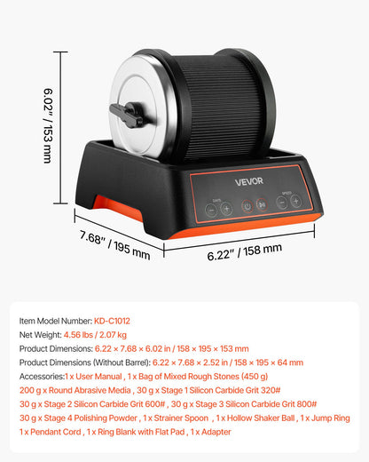 Rock Tumbler Kit, Rock Polishing Kit, 4 Speed Settings 9-Day Polishing Timer Stone Polishing Kit, Rock Polisher with Rough Gemstones and Polishing Grits, Rock Polisher for Adults Kids