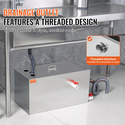 Commercial Grease Trap, 11.3 kg Grease Interceptor, Top Inlet Interceptor, Under Sink Stainless Steel Grease Trap, 6.4 GPM Waste Water Oil-water Separator, for Restaurant Canteen Home Kitchen