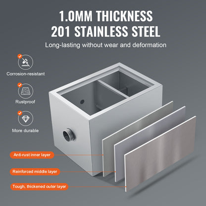 Commercial Grease Trap, 3.6 kg Grease Interceptor, Top Inlet Interceptor, Under Sink Stainless Steel Grease Trap, 2.8 GPM Waste Water Oil-water Separator, for Restaurant Canteen Home Kitchen