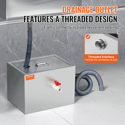 Kommersiell fettavskiljare, 3,6 kg fettavskiljare, övre inloppsavskiljare, fettavskiljare i rostfritt stål under diskbänken, 2,8 GPM avloppsvattenavskiljare, för restaurangmatsal hemmakök