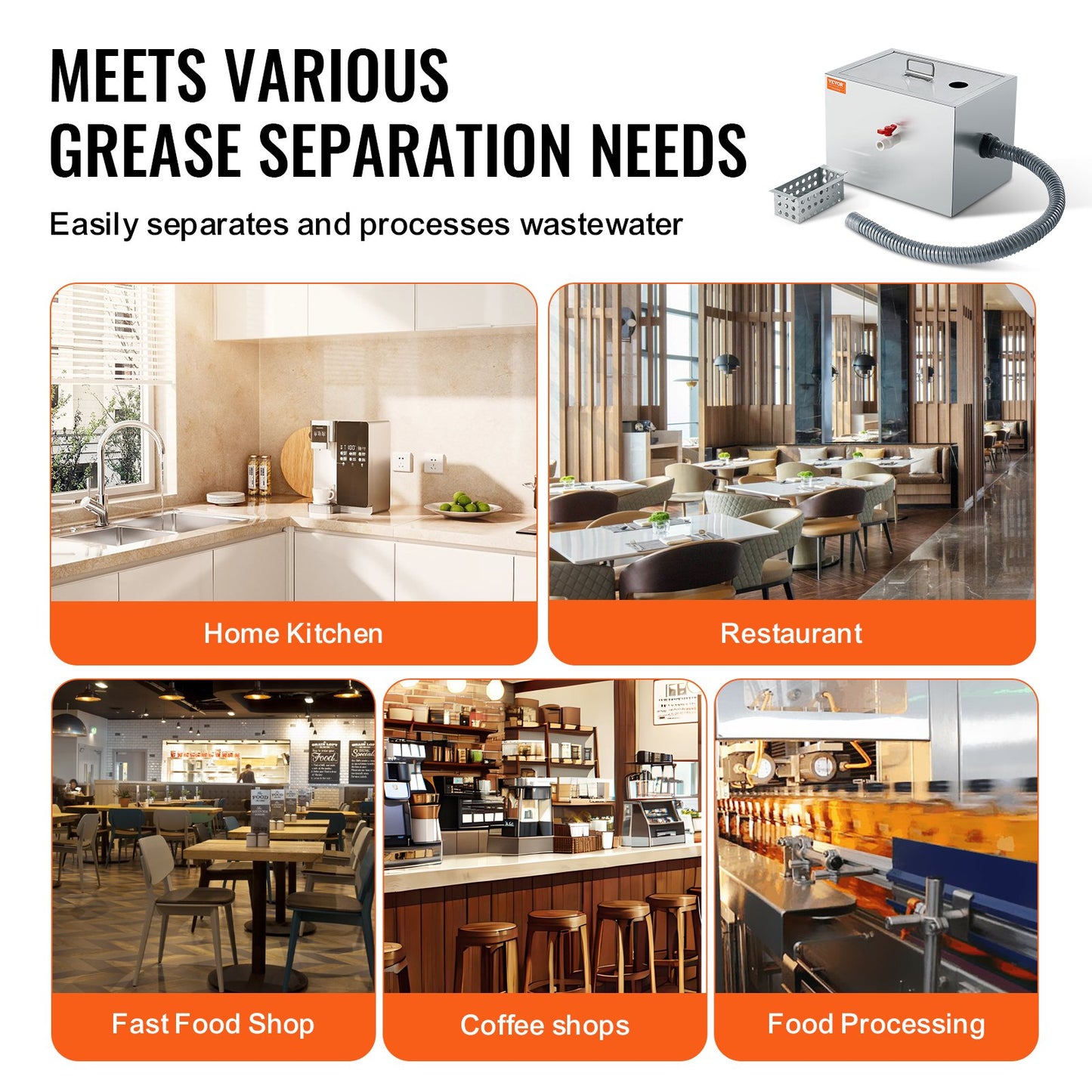 Commercial Grease Trap, 3.6 kg Grease Interceptor, Top Inlet Interceptor, Under Sink Stainless Steel Grease Trap, 2.8 GPM Waste Water Oil-water Separator, for Restaurant Canteen Home Kitchen