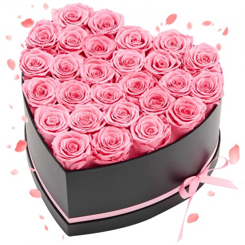 Forever Flowers, 27 Preserved Roses in a Heart Shape Box, Eternal Flowers Immortal Bouquet Birthday Present for Women Her Wife Mothers, Anniversary, Valentine's Day,Christmas, Pink