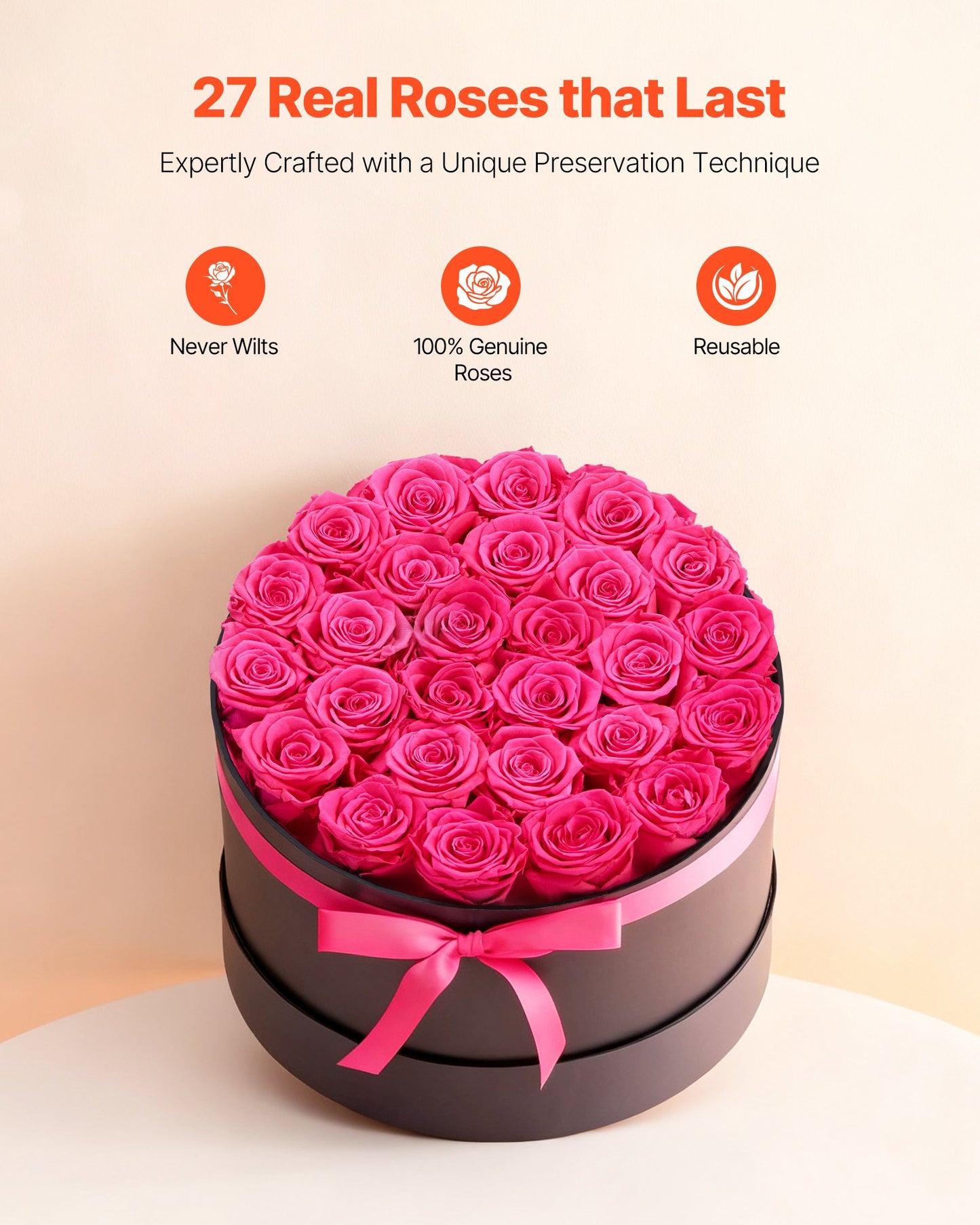 Forever Flowers, 27 Preserved Roses in a Box, Eternal Flowers Immortal Bouquet Birthday Present for Delivery Prime Women Her Wife Mothers, Anniversary, Valentine's Day,Christmas, Rose Red