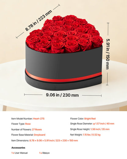 Forever Flowers, 27 Preserved Roses in a Heart Shape Box, Eternal Flowers Immortal Bouquet Birthday Present for Delivery Prime Women Her Wife Mothers, Anniversary, Valentine's Day,Christmas, Red