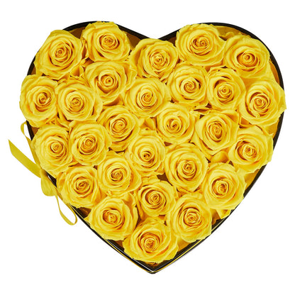 Forever Flowers, 27 Preserved Roses in a Heart Shape Box, Eternal Flowers Immortal Bouquet Birthday Present for Women Her Wife Mothers, Anniversary, Valentine's Day,Christmas, Yellow