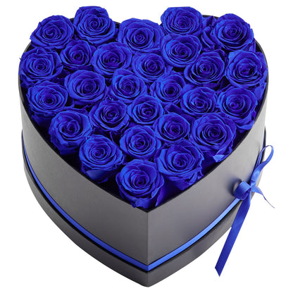 Forever Flowers, 27 Preserved Roses in a Heart Shape Box, Eternal Flowers Immortal Bouquet Birthday Present for Women Her Wife Mothers, Anniversary, Valentine's Day,Christmas, Royal Blue