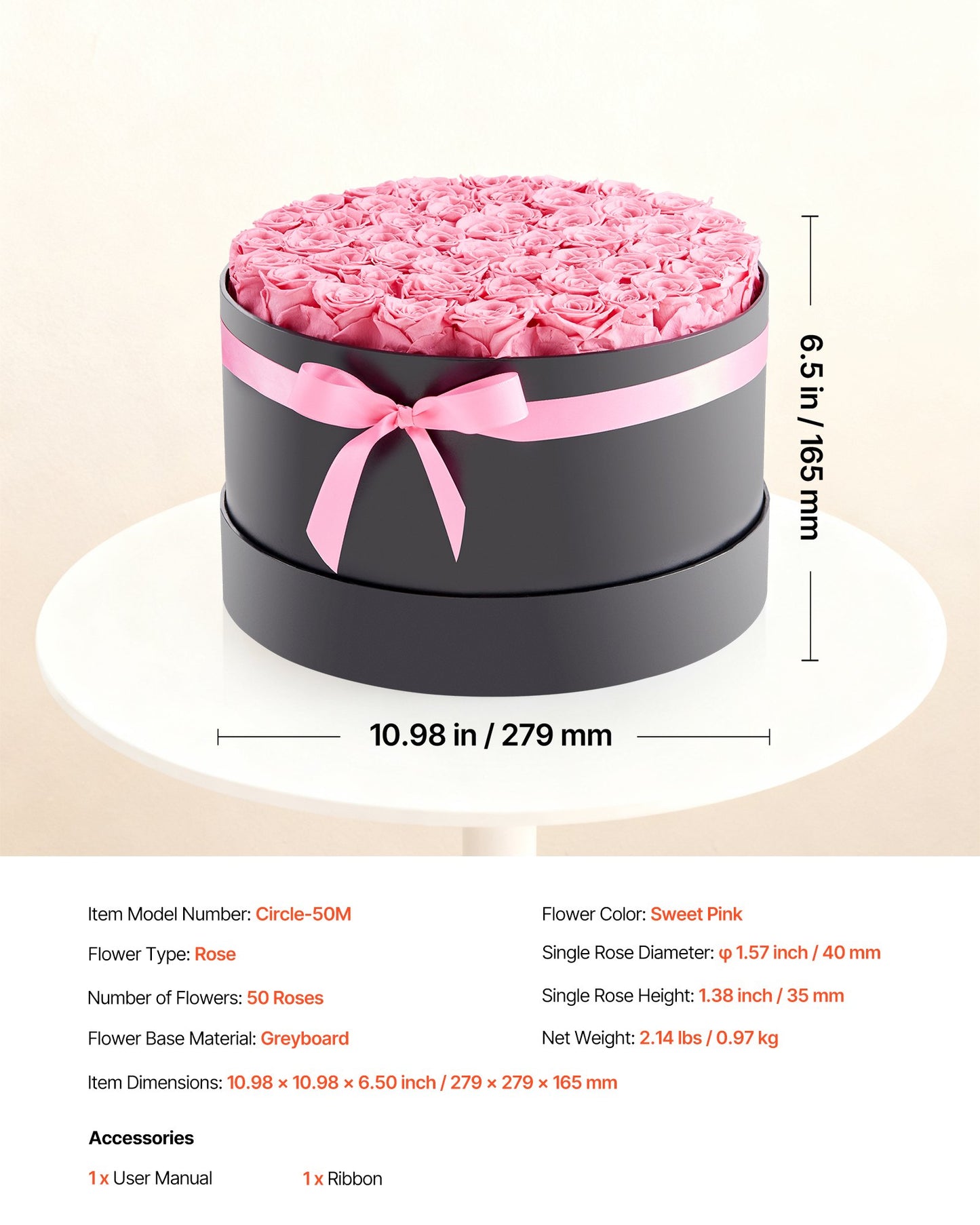 Forever Flowers, 50 Preserved Roses in a Box, Eternal Flowers Immortal Bouquet Birthday Present for Delivery Prime Women Her Wife Mothers, Anniversary, Valentine's Day,Christmas, Sweet Pink