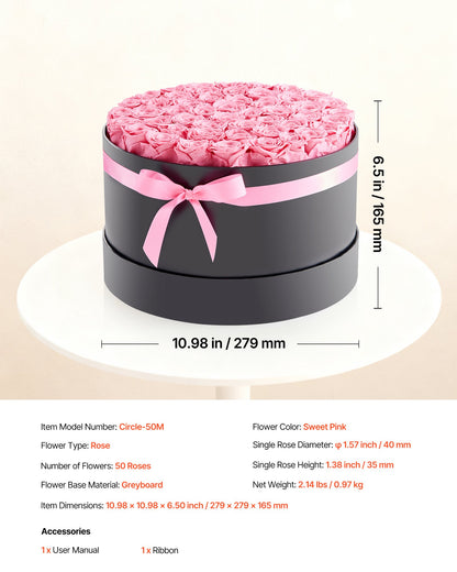 Forever Flowers, 50 Preserved Roses in a Box, Eternal Flowers Immortal Bouquet Birthday Present for Delivery Prime Women Her Wife Mothers, Anniversary, Valentine's Day,Christmas, Sweet Pink