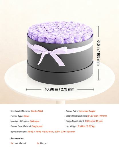 Forever Flowers, 50 Preserved Roses in a Box, Eternal Flowers Immortal Bouquet Birthday Present for Women Her Wife Mothers, Anniversary, Valentine's Day,Christmas, Lavender Purple