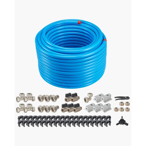 Luftkompressorledningssats, 61 m x 1,5 mm, HDPE-aluminium tryckluftsrörssystem, läckagesäker och enkel att installera, tryckluftsledningssats för garage och verkstäder, blå