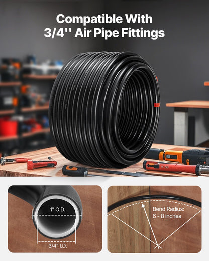 Air Compressor Line Kit, 200FT x 3/4", HDPE-Aluminum Compressed Air Piping System, Leak-Proof & Easy-to-Install, Compressed Air Line Tubing Kit for Garages Workshops, Black