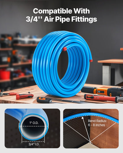 Air Compressor Line Kit, 100FT x 3/4", HDPE-Aluminum Compressed Air Piping System, Leak-Proof, Pressure-Resistant & Easy-to-Install, Compressed Air Line Tubing Kit for Garages Workshops, Blue