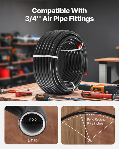 Air Compressor Line Kit, 100FT x 3/4", HDPE-Aluminum Compressed Air Piping System, Leak-Proof, Pressure-Resistant & Easy-to-Install, Compressed Air Line Tubing Kit for Garages Workshops, Black