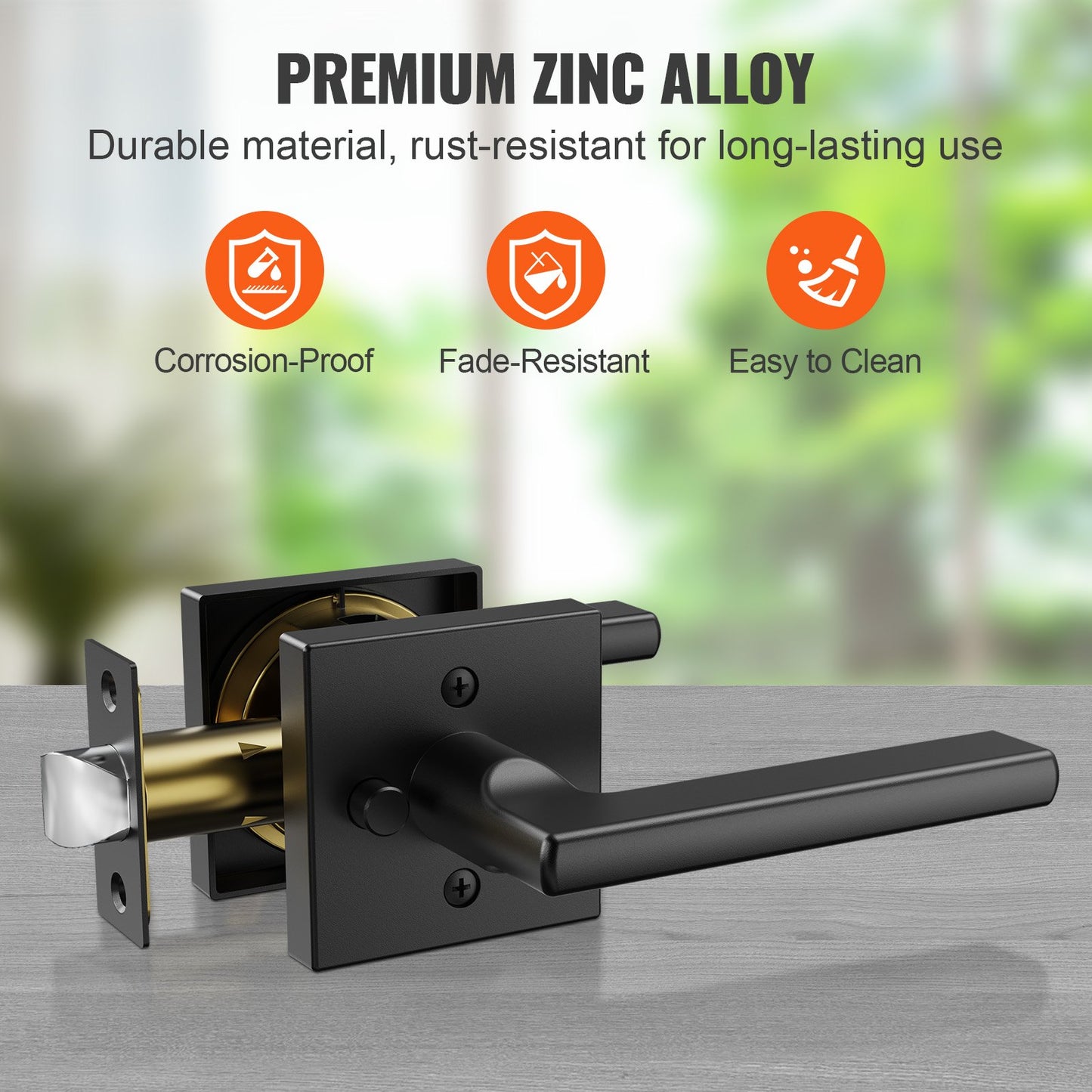 Dörrhandtag med sekretessfunktion, 5-pack mattsvart dörrhandtag, höger- eller vänsterhänt vändbart handtag med nyckellöst lås, 45° rotation för öppning, universal fyrkantig insida för badrums- och sovrumsdörrar