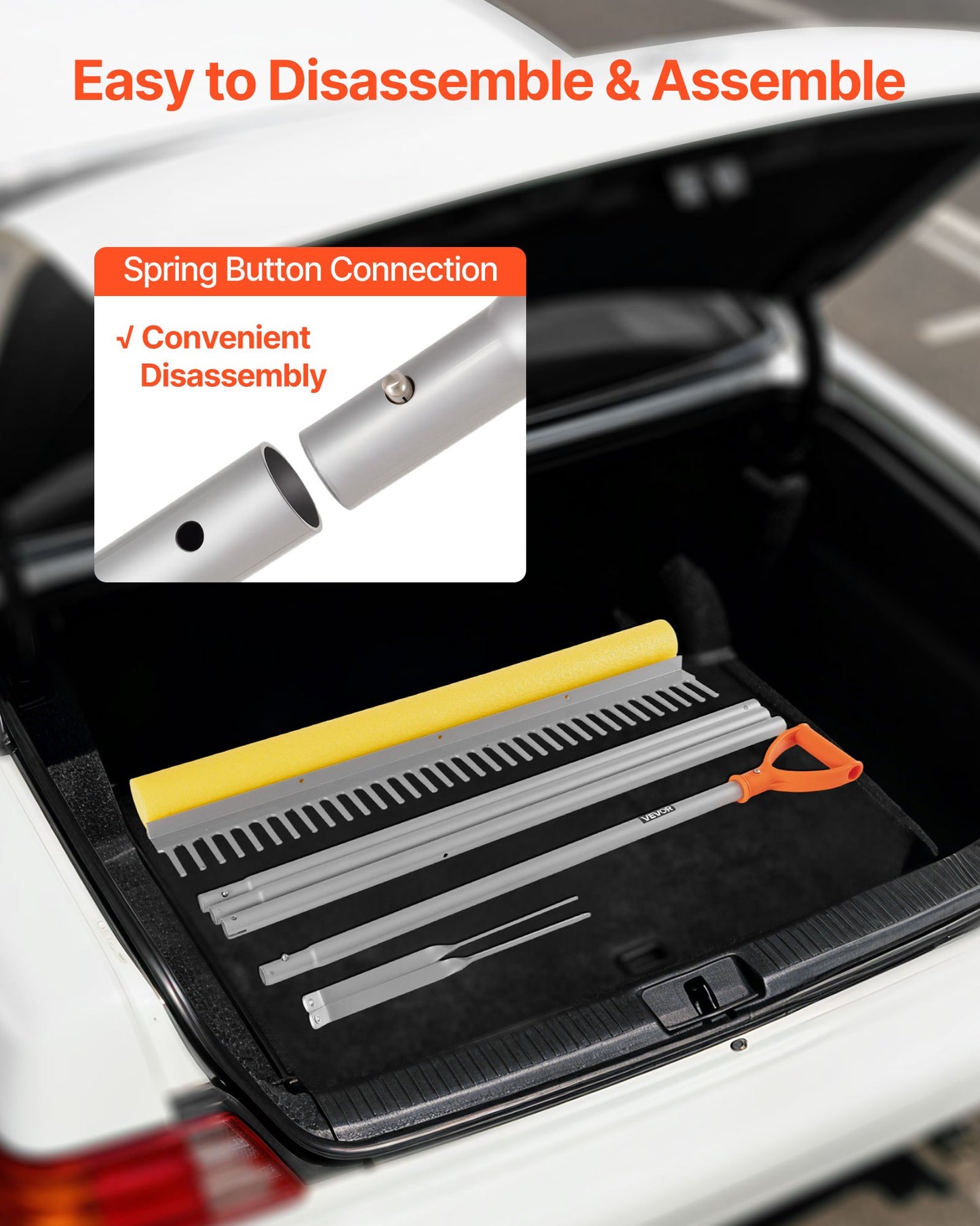 Landscape Rake, 914 mm Wide Head 2590 mm Handle, Large Heavy Duty Aluminum Landscaping Leaf Rake Tool, Asphalt Level for Loosening Soil, Garden & Yard, Pond Gravel & Beach Lawn Care, 15.8m Rope